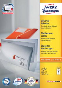 AVERY Universele etiketten 105 x 74 mm wit Inkjetprinter Laserprinter Kopieerapparaat permanent klevend 3427