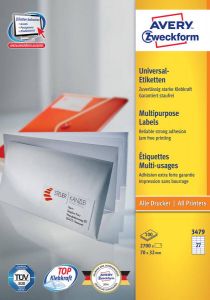 AVERY Universele etiketten 70 x 32 mm wit Inkjetprinter Laserprinter Kopieerapparaat permanent klevend 3479