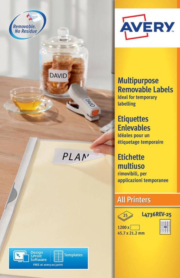 Avery Zweckform Avery afneembare witte etiketten Stick & Lift ft 45 7 x 21 mm (b x h) 1.200 stuks 48 per blad