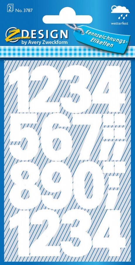 Avery Zweckform Avery Etiketten cijfers en letters 0-9 groot 2 blad wit waterbestendige folie