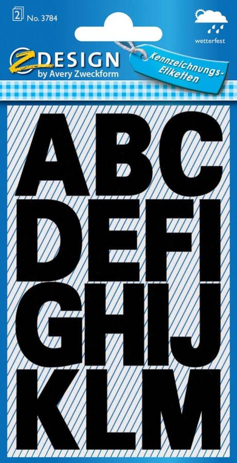 Avery Zweckform Avery etiketten letters A-Z groot 2 blad zwart waterbestendige folie
