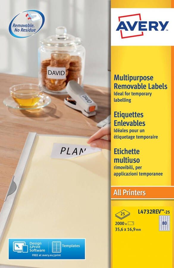 Avery Zweckform Avery L4732REV-25 afneembare etiketten ft 35 6 x 16 9 mm (b x h) 2.000 etiketten wit