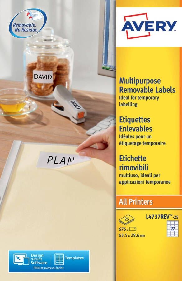 Avery Zweckform Avery L4737REV-25 afneembare etiketten ft 63 5 x 29 6 mm (b x h) 675 etiketten wit