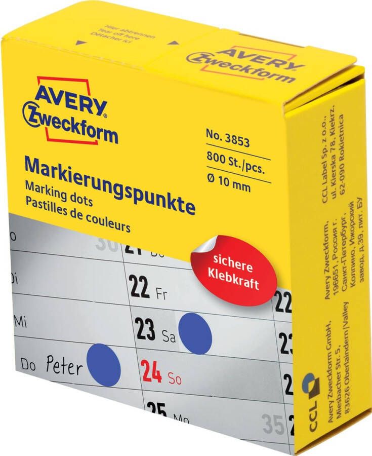 Avery Zweckform Avery marking dots diameter 10 mm rol met 800 stuks blauw