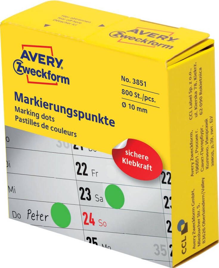 Avery Zweckform Avery marking dots diameter 10 mm rol met 800 stuks groen