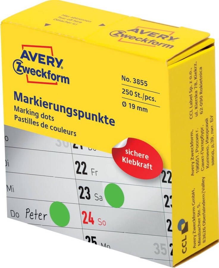 Avery Zweckform Avery marking dots diameter 19 mm rol met 250 stuks groen