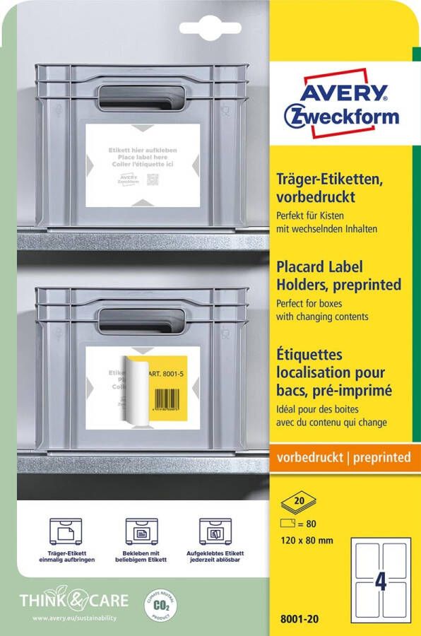 Avery Zweckform Avery positioneeretiket voorbedrukt ft 120 x 80 mm wit pak van 20 etiketten