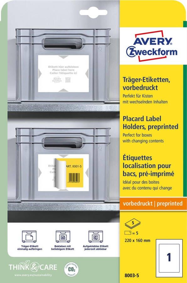 Avery Zweckform Avery positioneeretiket voorbedrukt ft 220 x 160 mm wit pak van 5 etiketten