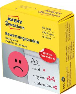 Avery Zweckform Avery rating dots diameter 19 mm rol met 250 stuks smiley rood