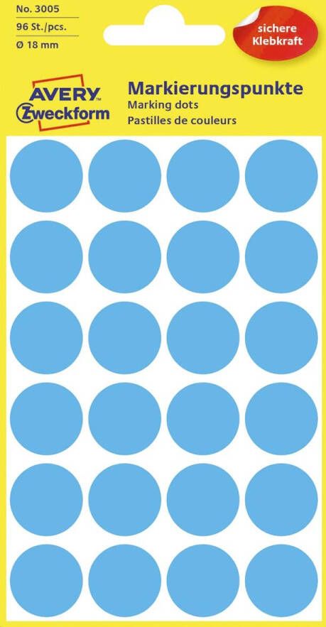 Avery Zweckform Avery Ronde etiketten diameter 18 mm blauw 96 stuks