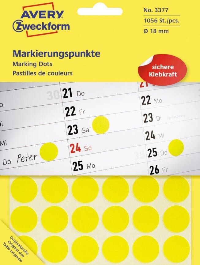 Avery Zweckform Avery Ronde etiketten diameter 18 mm geel 1.056 stuks