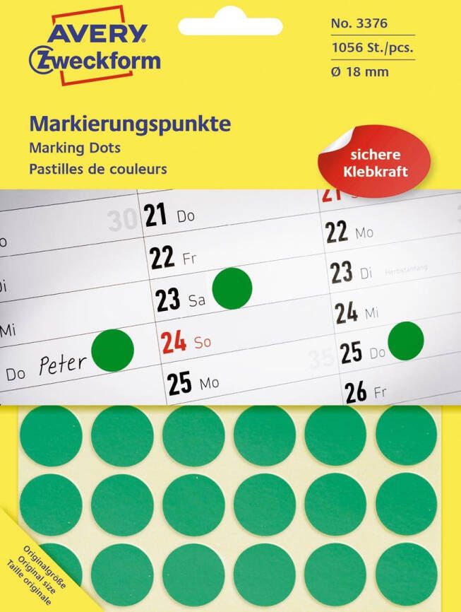 Avery Zweckform Avery Ronde etiketten diameter 18 mm groen 1.056 stuks