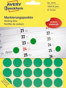 Avery Zweckform Avery Ronde etiketten diameter 18 mm groen 1.056 stuks