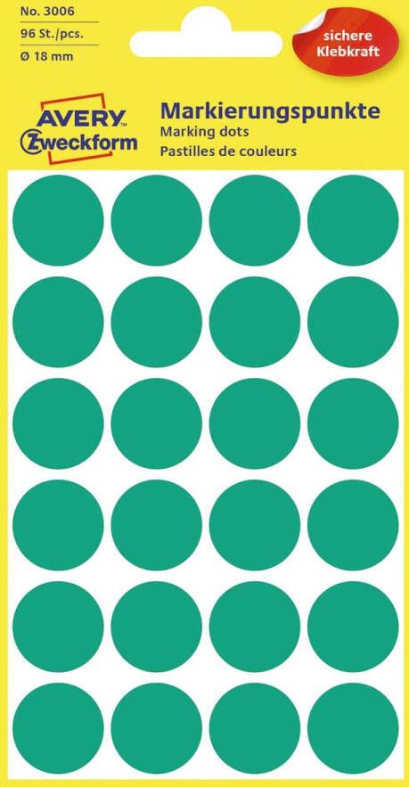 Avery Zweckform Avery Ronde etiketten diameter 18 mm groen 96 stuks