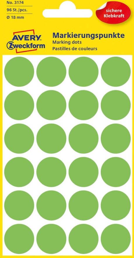 Avery Zweckform Avery Ronde etiketten diameter 18 mm lichtgroen 96 stuks