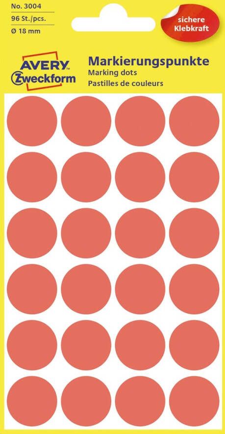 Avery Zweckform Avery Ronde etiketten diameter 18 mm rood 96 stuks