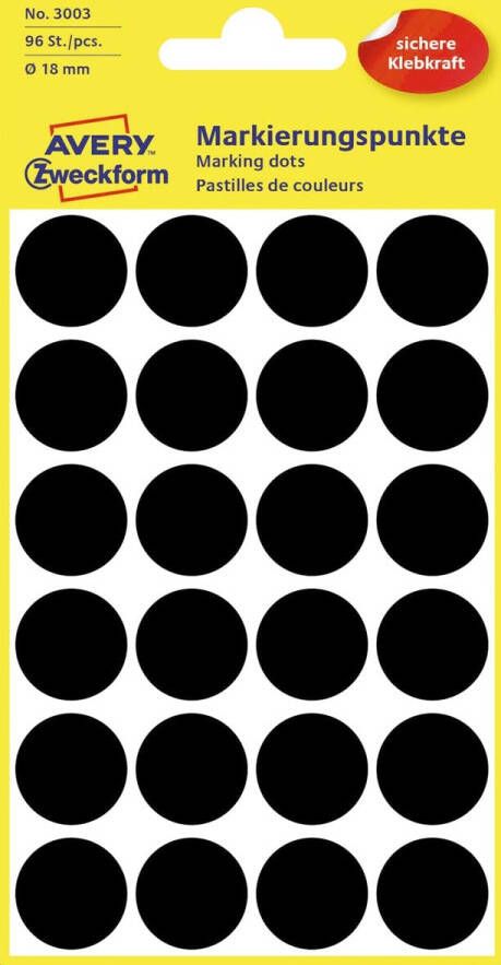 Avery Zweckform Avery Ronde etiketten diameter 18 mm zwart 96 stuks