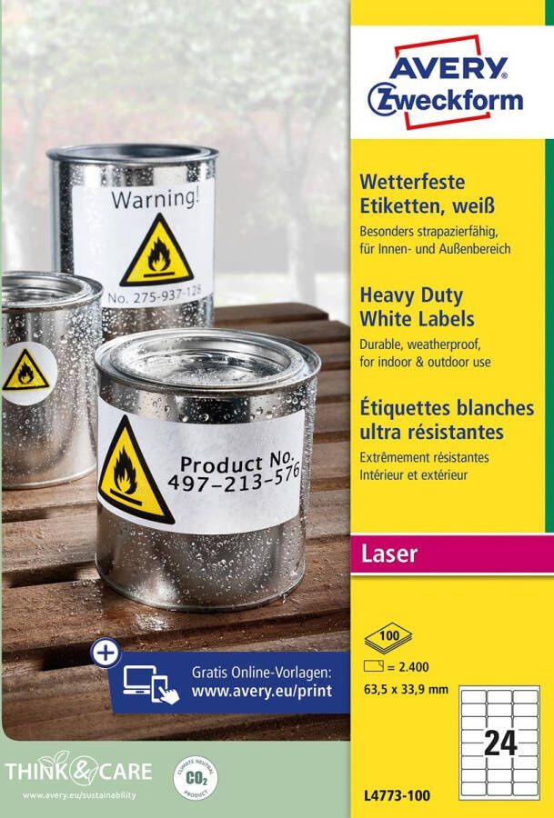 Avery Zweckform Avery weerbestendige etiketten ft 63 5 x 33 9 mm wit doos van 2.400 etiketten