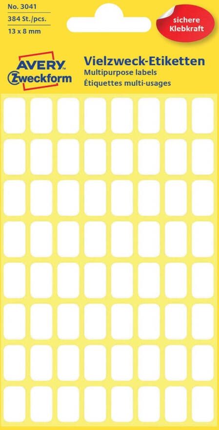Avery Zweckform Avery Witte etiketten ft 13 x 8 mm (b x h) 384 stuks