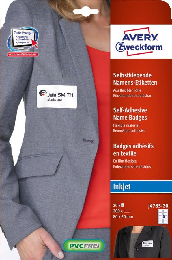 Avery Zweckform AVERY zelfklevende badge ft 80 x 50 mm doos van 200 stuks wit