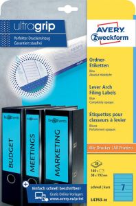 AVERY Ordnerrugetiketten 192 x 38 mm blauw Inkjetprinter Laserprinter Kopieerapparaat permanent klevend L4763-20