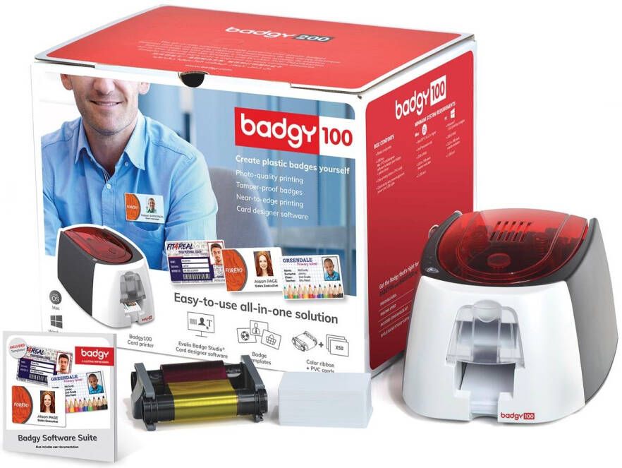 Badgy badgeprinter plastic kaart printer 100 1 kleur lint voor 50 prints 50 dikke blanco ...