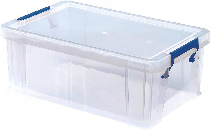 Bankers Box opbergdoos 10 liter transparant met blauwe handvaten set van 4 stuks verpakt in carton