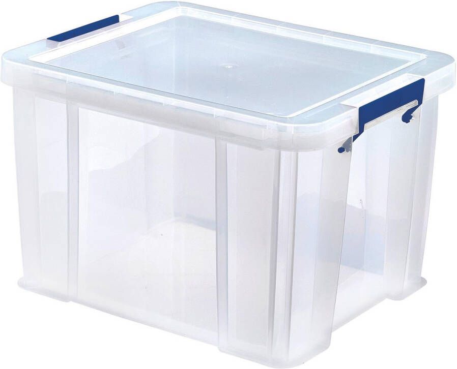 Bankers Box opbergdoos 36 liter transparant met blauwe handvaten set van 3 stuks verpakt in karton