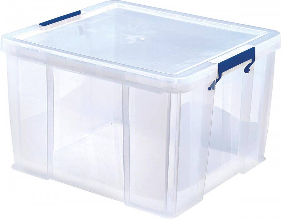 Bankers Box opbergdoos 48 liter transparant met blauwe handvaten per stuk verpakt in karton