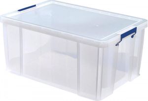 Bankers Box opbergdoos 70 liter transparant met blauwe handvaten per stuk verpakt in karton