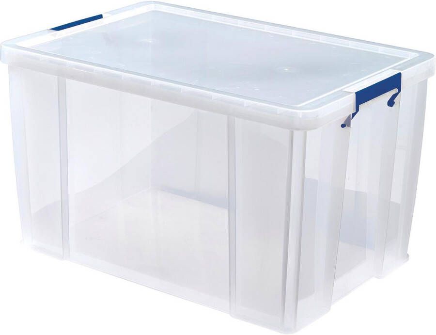 Bankers Box opbergdoos 85 liter transparant met blauwe handvaten per stuk verpakt in karton