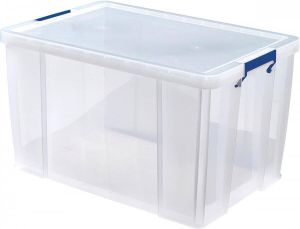 Bankers Box opbergdoos 85 liter transparant met blauwe handvaten per stuk verpakt in karton