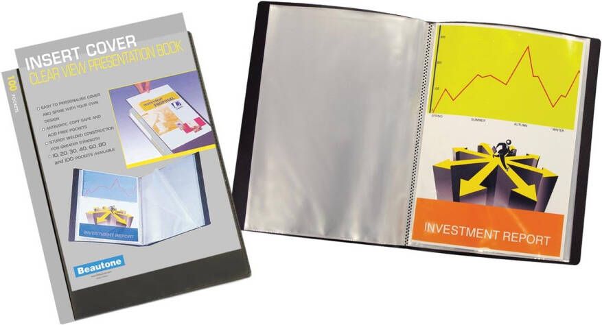 Beautone personaliseerbaar showalbum A4 100 tassen zwart