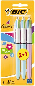Bic 4 Colours Fun balpen 0 32 mm 4 pastel inktkleuren blister van 2+1 gratis