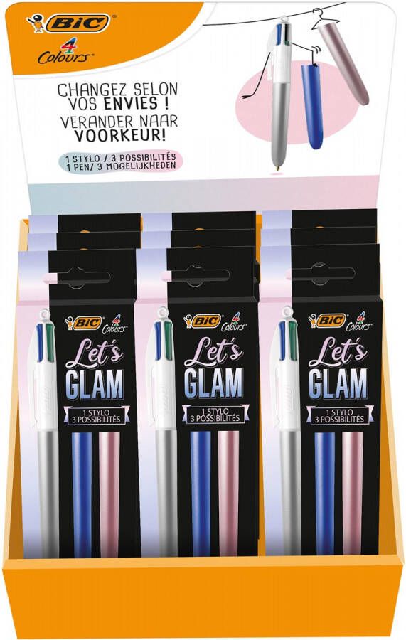 Bic 4 Colours Me Glam balpen 0 32 mm blister van 1 balpen en 2 extra hulzen display van 20 blisters
