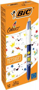 Bic 4 Colours Messages balpen 0 32 mm 4 klassieke inktkleuren doos van 12 stuks