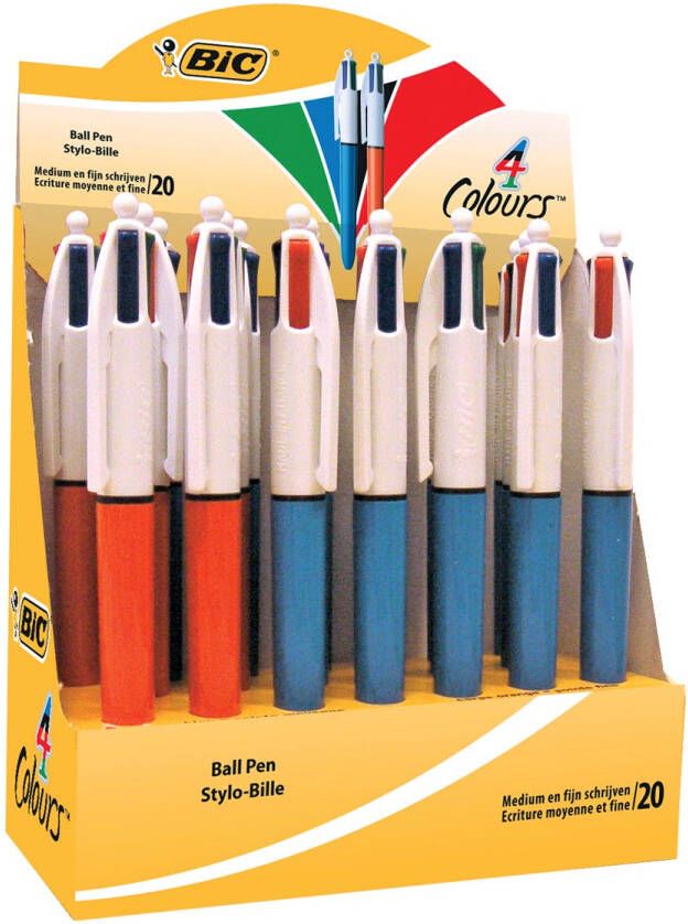 Bic 4 Colours Original 4-kleurenbalpen fijn en medium klassieke inktkleuren doos van 20 stuks