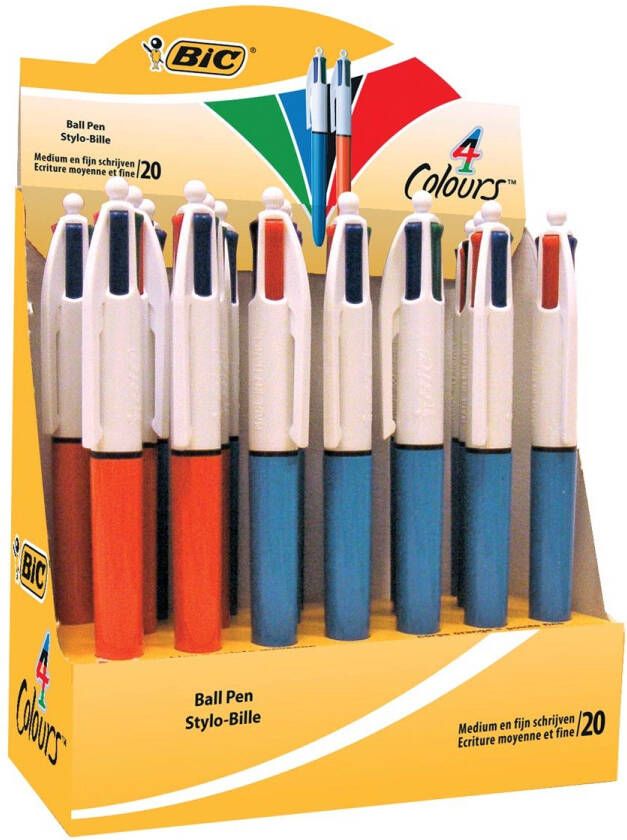 Bic 4 Colours Original 4-kleurenbalpen fijn en medium klassieke inktkleuren doos van 20 stuks