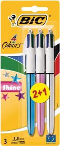 Bic 4 Colours Shine balpen 0 32 mm 4 klassieke inktkleuren bister van 2 + 1 gratis