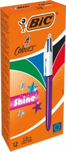 Bic 4 Colours Shine balpen 0 32mm 4 klassieke inktkleuren lichaam metallic paars