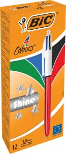 Bic 4 Colours Shine balpen 0 32mm 4 klassieke inktkleuren lichaam metallic rood