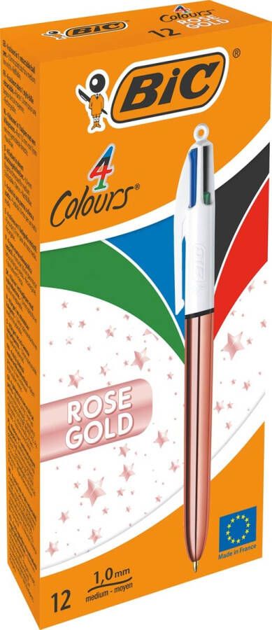 Bic balpen 4 Colour Shine rosÃ© goud doos van 12 stuk