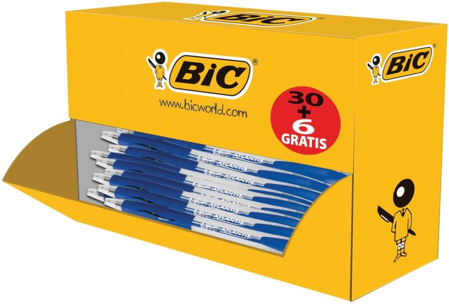 Bic Balpen Atlantis classic grip clic medium blauw valuepack 30+6 gratis