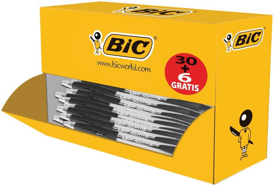 Bic Balpen Atlantis classic grip clic medium zwart valuepack 30+6 gratis
