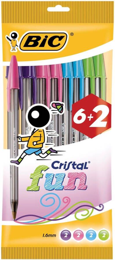 Bic Balpen Cristal Fun large assorti blister Ã  6 2 gratis