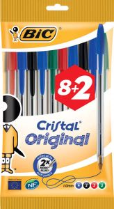 Bic balpen Cristal Medium couleurs assorties blister 8 + 2 GRATIS