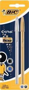 Bic balpen Cristal Shine blister met 2 stuks (goud en zilver)