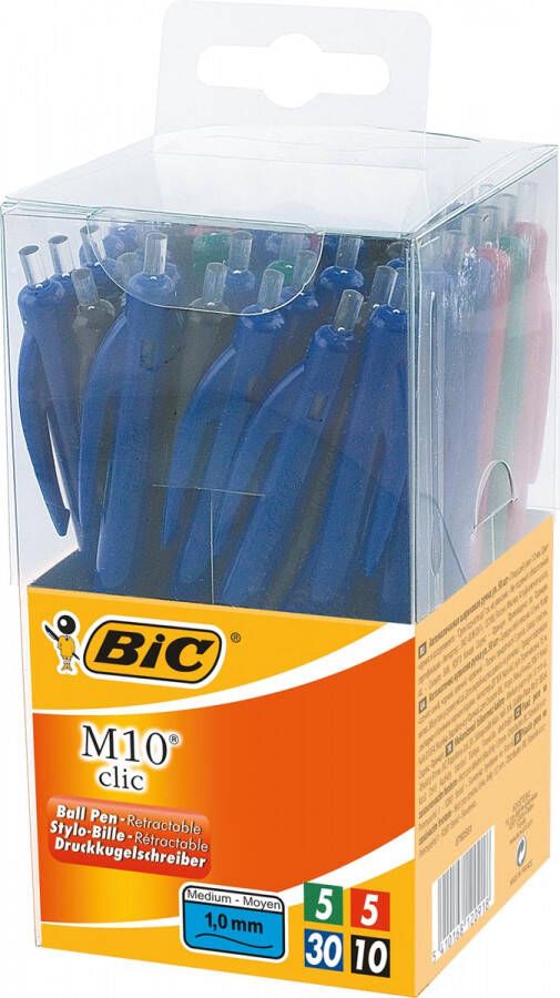 Bic balpen M10 Clic doos met 50 stuks in geassorteerde kleuren