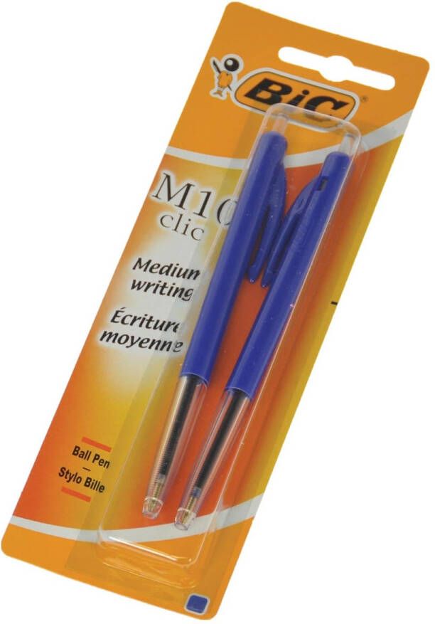 Bic balpen M10 Clic medium punt blauw blister van 2 stuks