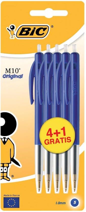 Bic balpen M10 Clic schrijfbreedte 0 4 mm medium punt blauw blister 4 + 1 gratis - Foto 2